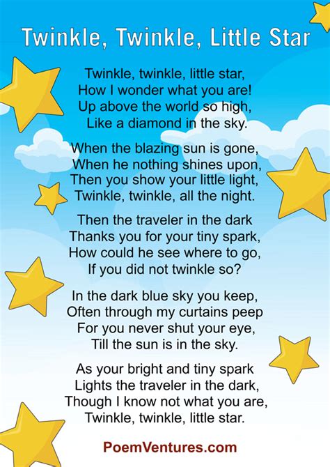 Twinkle, Twinkle Little Star Lyrics | Kid Song Lyrics | PoemVenture’s . | by PoemVentures | Medium