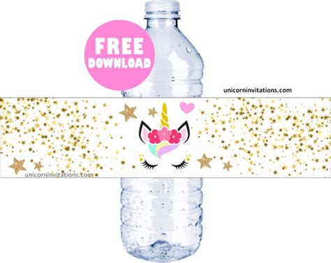 FREE Printable Unicorn Water Bottle Labels template 🦄