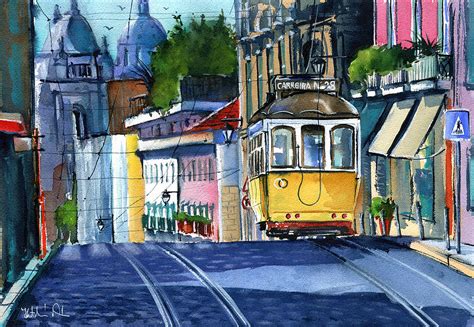 Lisbon Yellow Tram 28 Painting by Dora Hathazi Mendes - Fine Art America