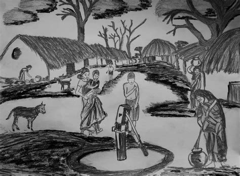 Village Scene Sketch at PaintingValley.com | Explore collection of Village Scene Sketch