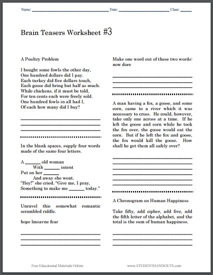 brain teasers super teacher worksheets