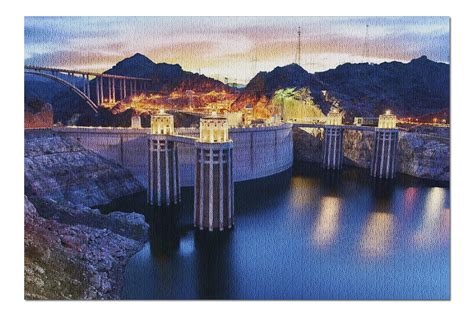 Boulder, Nevada - View of the Hoover Dam at Night with Lights On 9013182 (20x30 Premium 1000 ...