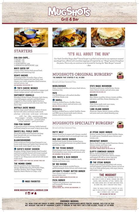 Menu of Mugshots Grill & Bar in Covington, LA 70433