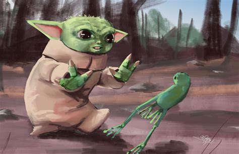 Old Kan - Baby Yoda Chasing a Frog