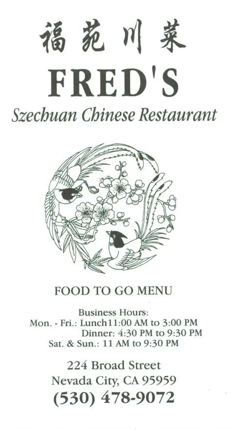 Fred's Szechuan Chinese Restaurant Menu - Urbanspoon/Zomato