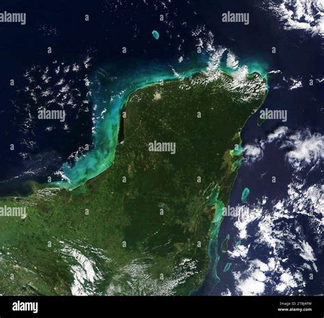 Satellite image of Chicxulub crater on the Yucatan Peninsula in Mexico ...