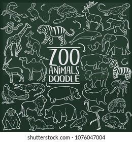 Zoo Animals Traditional Doodle Icons Sketch Stock Vector (Royalty Free ...