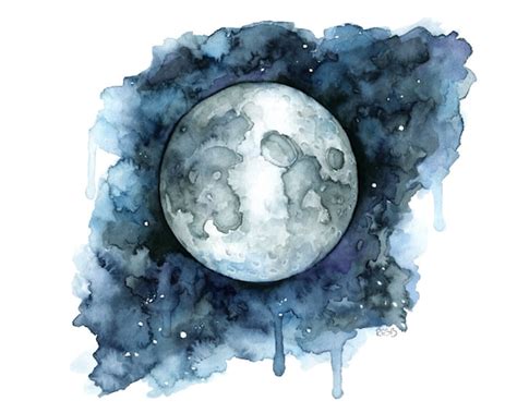 Watercolor Moon Painting Print titled Goodnight