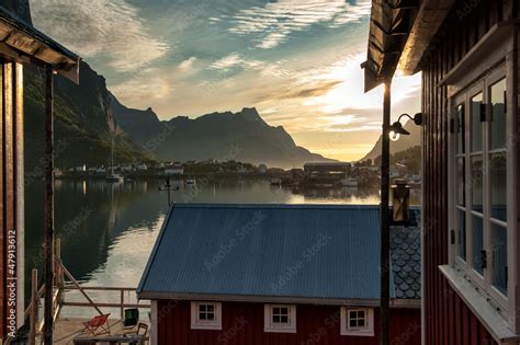 Midnight at idyllic fishing village Reine in Lofoten islands Stock Photo | Adobe Stock