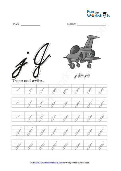 Cursive Handwriting (small Letter j) - free printable worksheets