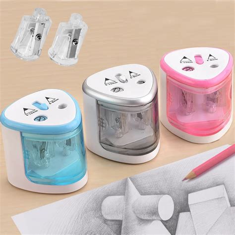 Electric Two Holes Pencil Sharpener Desktop Student Automatic Pencil Sharpeners for Art Painting ...