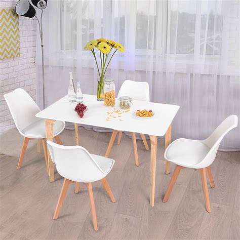 Costway 5 Piece Mid-Century Dining Set Rectangular Table and 4 Chairs Modern White - Walmart.com ...