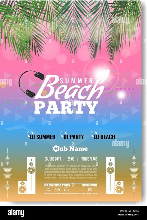 Exotic or tropic Summer DJ Party concert poster template layout design. Modern vector ...