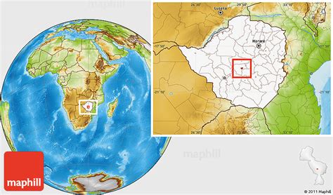 Physical Location Map of GWERU Urban, highlighted country