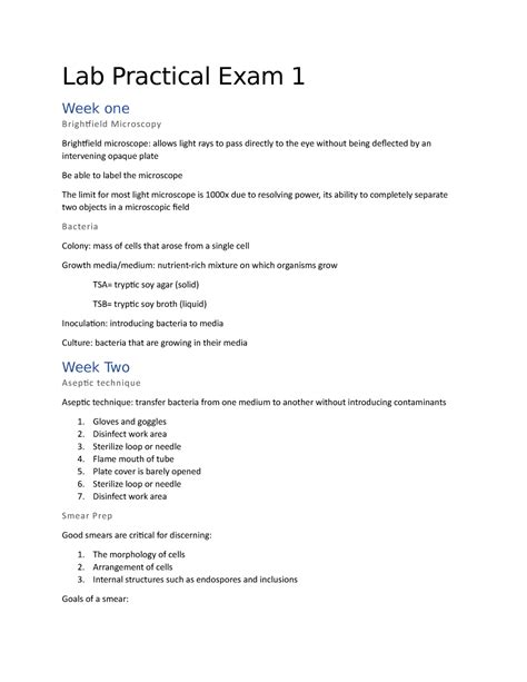 Lab Practical Exam 1 - study guide - Lab Practical Exam 1 Week one ...