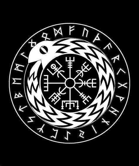 Norse Mythology Jormungandr Vegvisir with Runes Painting by Thompson Frank | Pixels