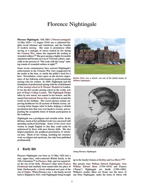 Biography of Florence Nightingale | PDF | Florence Nightingale | Wellness