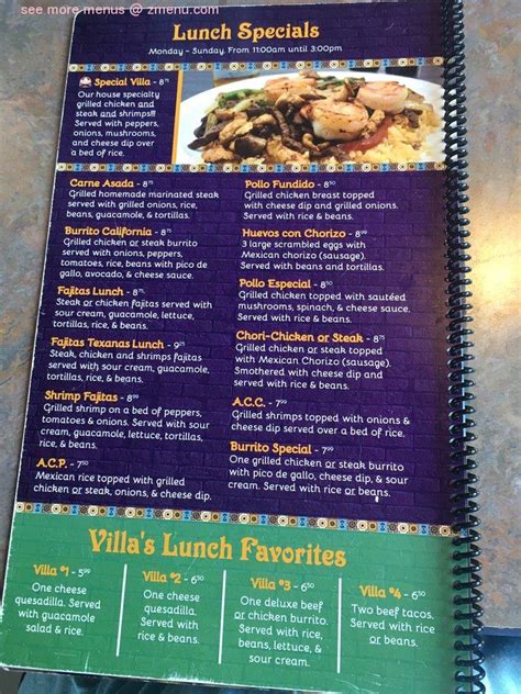 Menu at Viva villa mexican grill restaurant, Mauldin