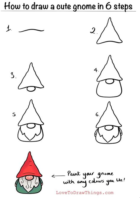 Easy step by step how to draw a cute gnome in 6 steps Art Drawings For ...