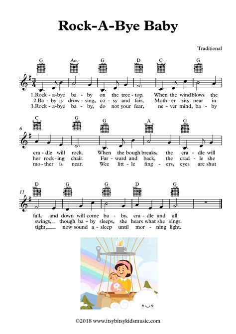 Rock-A-Bye Baby Sheet Music With Chords And Lyrics | Itsy Bitsy Kids Music