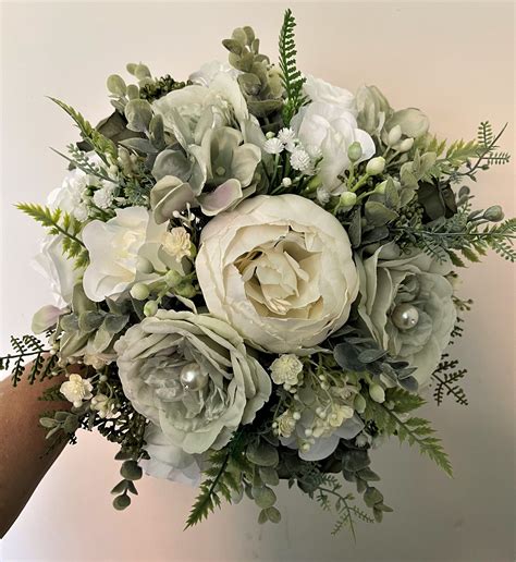 Ivory/sage Green Natural Look Artificial Wedding Flowers - Etsy UK | Sage green wedding flowers ...