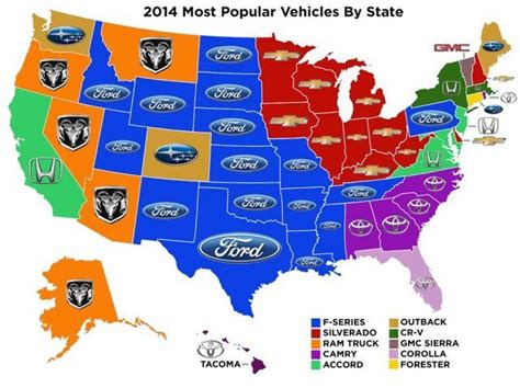 Most common new vehicle purchased in the USA by State [Xpost r/subaru] [730 x 546] | Map, Most ...