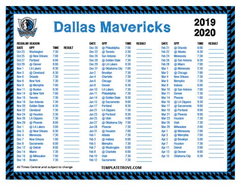 Dallas Mavericks Printable Schedule 2023-24