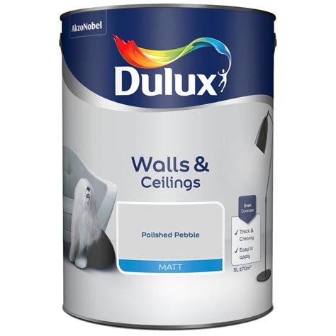 Dulux Walls & Ceilings Matt Paint 5L - Polished Pebble | Paint - B&M