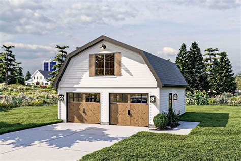 2-Story Barndominium Home with 672 Square Foot 2-Car Barn-like Detached Garage (House Plan)