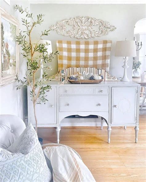 Living Room with White Antique Sideboard - Soul & Lane