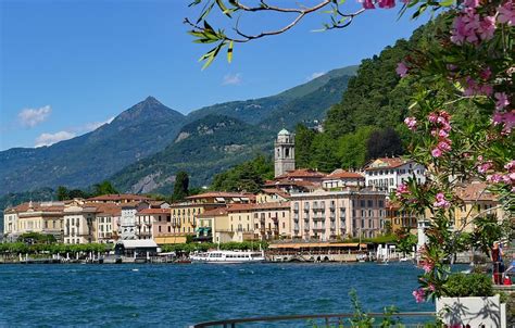 HD wallpaper: aerial view, lake como, italy, mountains, water, bank ...