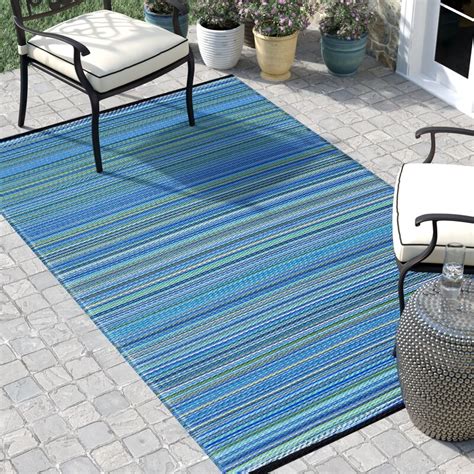 Sol 72 Outdoor™ Watford Striped Blue Indoor / Outdoor Area Rug ...