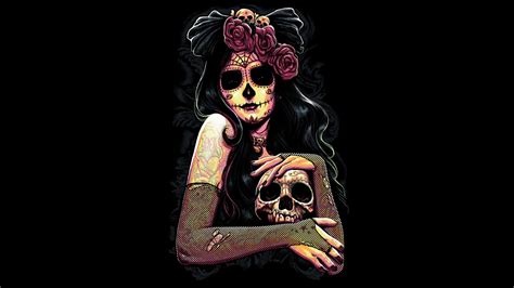 Download Rose Gothic Day Of The Dead Artistic Sugar Skull HD Wallpaper