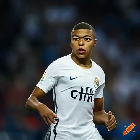 Kylian mbappé with a real madrid jersey on Craiyon