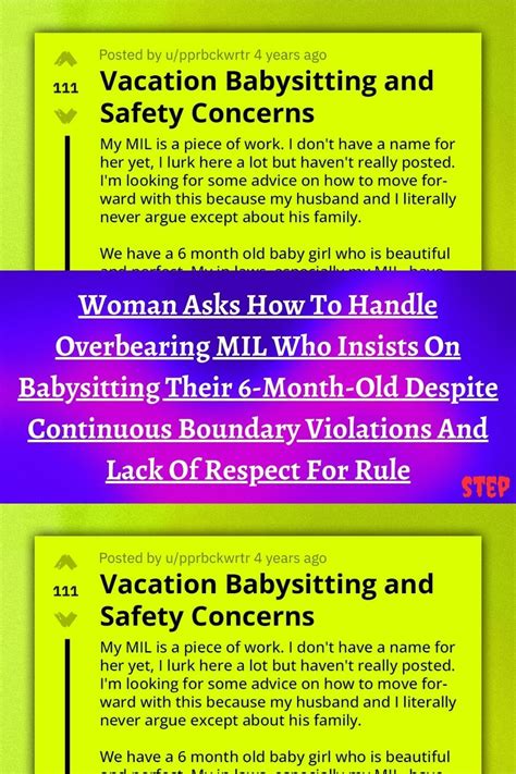 Woman asks how to handle overbearing mil who insists on babysitting ...