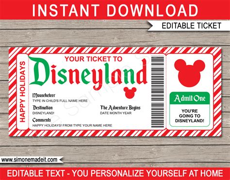 Holiday Disneyland Ticket template | Surprise Disneyland Trip Reveal