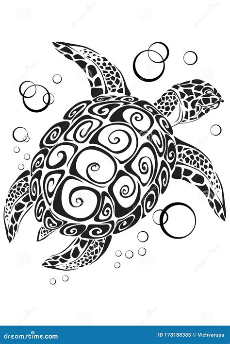 Stylized Sea Turtle In Black On A White Background, Vector Illustration | CartoonDealer.com ...