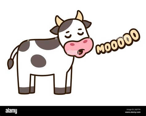 Cute cartoon cow saying Moo, funny hand drawn illustration. Simple drawing, vector clip art ...