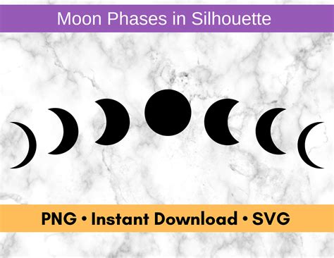 Moon Phases in Silhouette PNG and SVG Files, Printable Cut Files ...