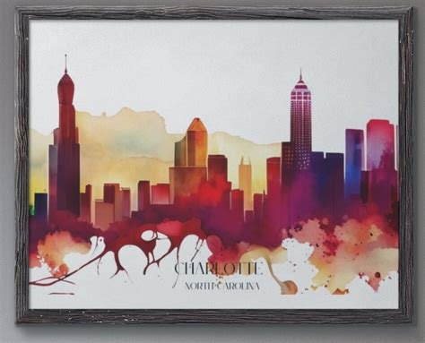 Charlotte Skyline Charlotte Painting Charlotte Art Print Charlotte ...