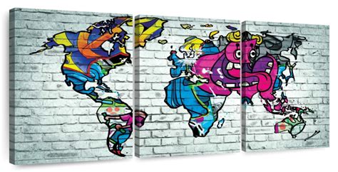 Urban Cartoon World Map Wall Art | Graffiti