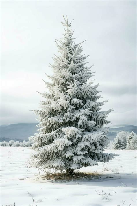 Pine trees or decorated christmas tree covered by snow on beautiful winter. Christmas theme ...