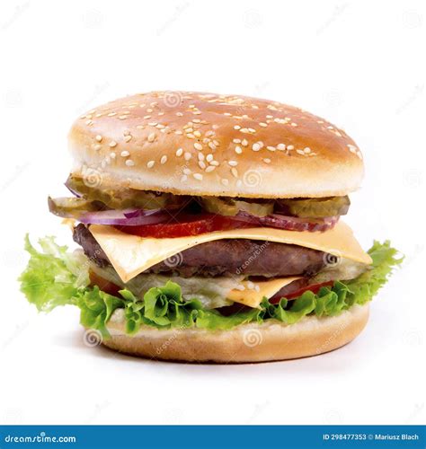 Cheeseburger Isolated on White Background Stock Illustration - Illustration of sesame, double ...