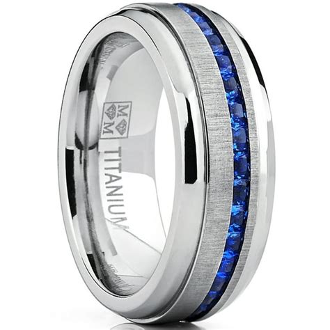 RingWright Co. - RingWright Co Men's Eternity Titanium Wedding Band Engagement Ring W/ Blue ...