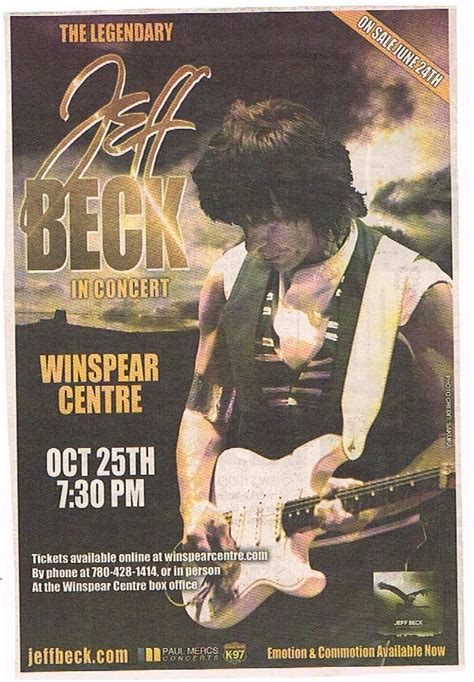 Jeff Beck at the Winspear Centre Oct.25th,2011 | Vintage concert posters, Concert posters, Rock ...