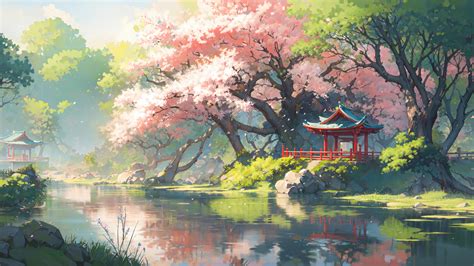 Cherry Blossom Japanese Garden 4K #2270k Wallpaper PC Desktop