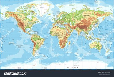 Mapa Mundial - Topografía Física -: vector de stock (libre de regalías) 1718782996 | Shutterstock