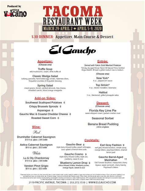 EL GAUCHO DINNER MENU – Tacoma Restaurant Week