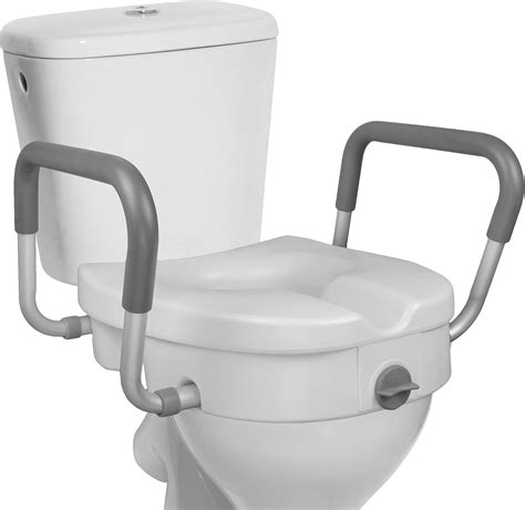 RMS Raised Toilet Seat - 5 Inch Elevated Riser with Adjustable Padded Arms - Toilet Safety Seat ...