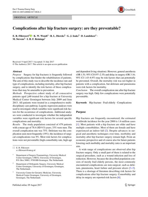 (PDF) Complications after hip fracture surgery: are they preventable?